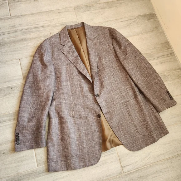 Canali Kei Sport Coat 40R Brown Cappuccino Linen Silk Blazer Luxury Made Italy